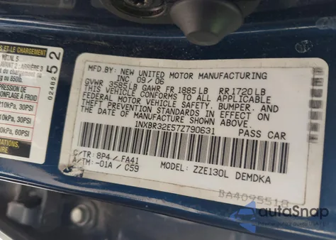 2007 Toyota Corolla Ce from USA, damaged, VIN 1NXBR32E57Z790361